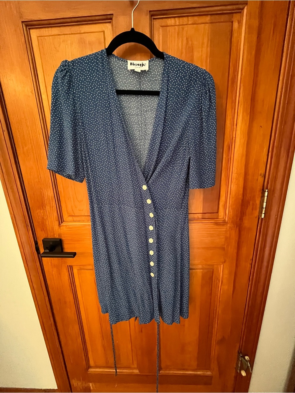 Rouje Gabinette Blue with White Polka Dot Button-Front Dress